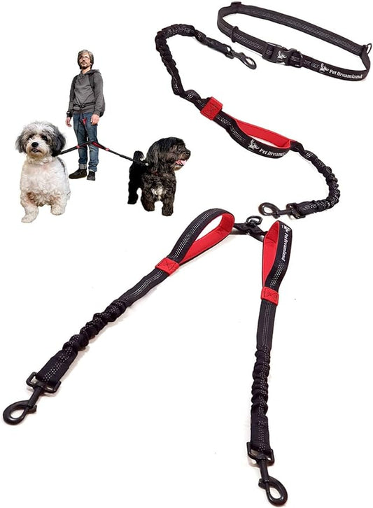 Exquisite Hands Free Double Dog Leash for Small Dogs | Dual Dog Leash | Two Dog Leash No Tangle | Multiple Dog Leash for 2 Dogs | Double Leash | Leash Splitter | Double Clip Leash Coupler