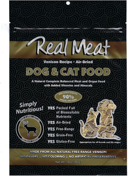 Real Meat Air Dried Cat Food & Dog Food w/Real Venison - 3.5lbs of USA-Crafted Grain-Free Dry Dog & Cat Food Sourced from Free-Range, Grass-Fed Venison - All Natural, High Protein Pet Food