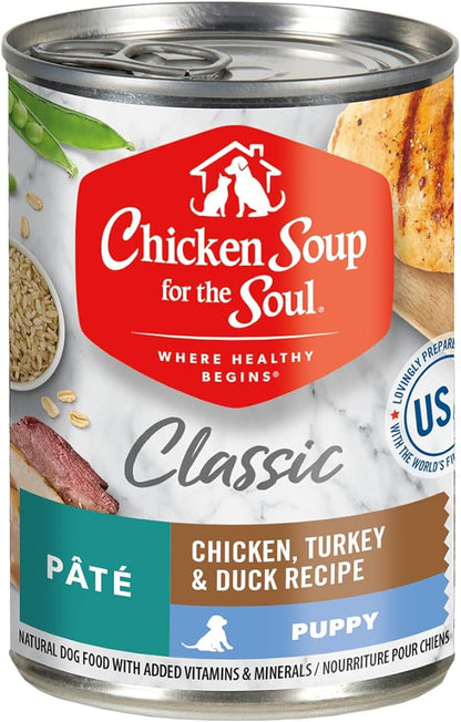 Chicken Soup for the Soul Pet Food Classic Wet Puppy Food, Chicken, Turkey & Duck Pate, 13 Ounce Can (Pack of 12) | Soy Free, Corn Free, Wheat Free, Canned Puppy Food Made with Real Ingredients