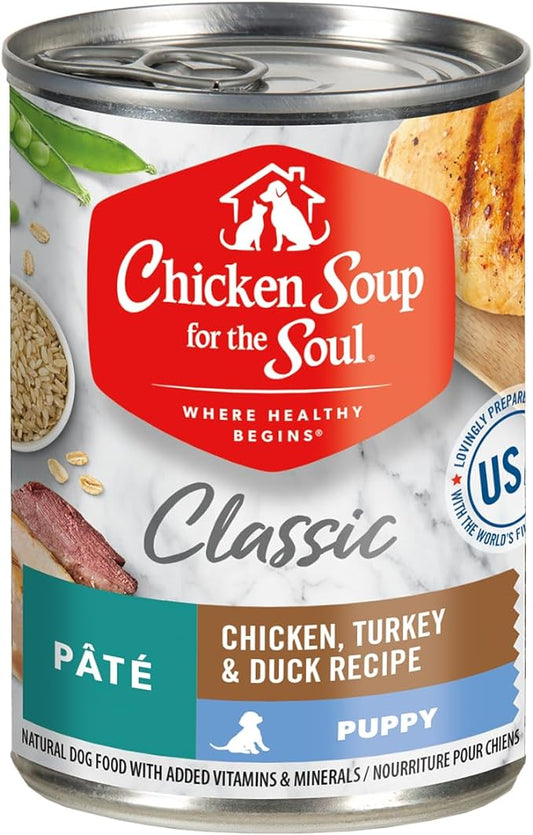 Chicken Soup for the Soul Pet Food Classic Wet Puppy Food, Chicken, Turkey & Duck Pate, 13 Ounce Can (Pack of 12) | Soy Free, Corn Free, Wheat Free, Canned Puppy Food Made with Real Ingredients