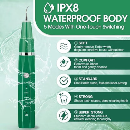 Dog Teeth Cleaning Kit, Ultrasonic Tooth Cleaner for Dogs, Smart Power Off, Kit includes Pet Oral Spray. Dog Tartar Remover for Teeth, Remove Pet Dental Plaque Easily at Home. (grass green)
