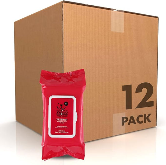 Wags & Wiggles Freshen Deodorizing Wipes for Dogs Eliminate Odors from Your Dog's Coat Fresh Strawberries Easy and Convenient Way to Freshen Your Pet without A Bath (Pack of 1,100 Count Total)