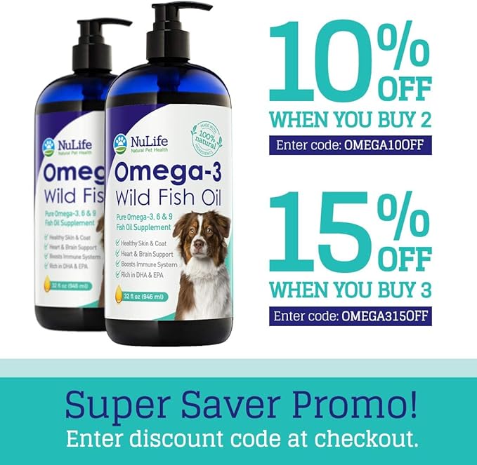 Liquid Fish Oil for Dogs with Omega 3, 6 & 9 Fatty Acids, Wild Caught from Iceland, Skin and Coat Supplement for Shedding, Itchy Skin, Allergies, Brain and Heart Health, Rich in EPA + DHA - 32 oz