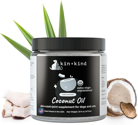 Organic Coconut Oil Pet Supplement for Dogs and Cats - Safe, Natural Skin and Coat Support with Cold Pressed Extra Virgin Coconut Oil - Itchy Skin, Dry Cracked Noses & Dry Skin Treatment - Made in USA