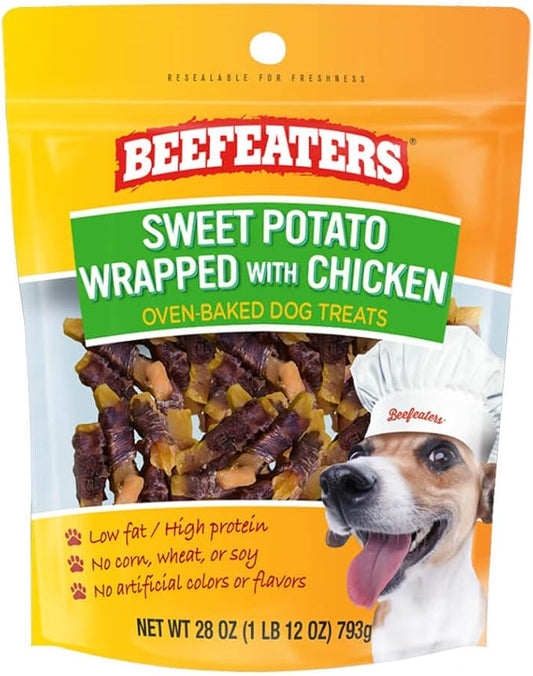 Beefeaters Dog Treats - Sweet Potato Wrapped with Chicken 28oz | Dog Food No Corn/Wheat/Soy/Gluten | Low Fat, Grain-Free, Perfect for Training & Rewards | Dog Training Treats for All Dog Sizes