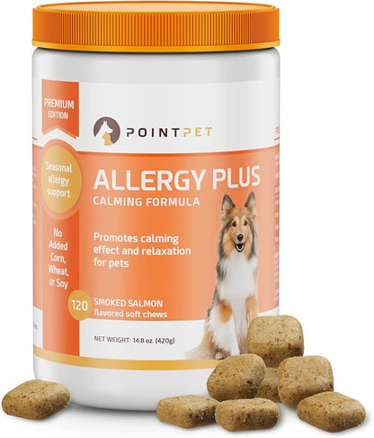 Allergy Plus Calming Formula for Dogs - Comprehensive Seasonal Allergy Support - Helps Manage Histamine Levels - Premium 13-in-1 Blend with Colostrum, Bromelain, Chamomile & More
