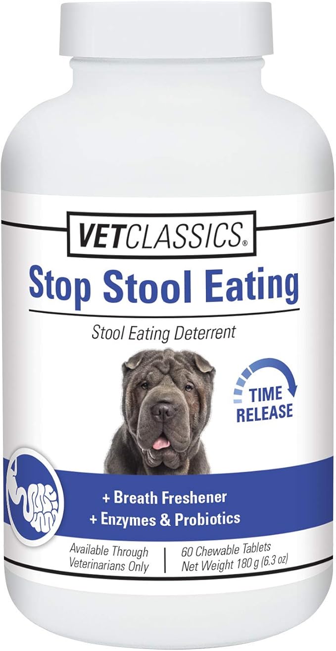 Vet Classics Stop Stool Eating Pet Health Supplement for Dogs – Dog Breath Freshener – Stops Dogs from Eating Stool – Enzymes, Probiotics – 60 Chewable Tablets