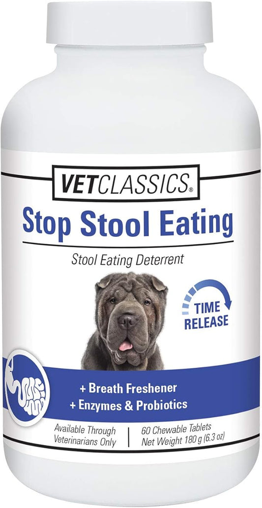 Vet Classics Stop Stool Eating Pet Health Supplement for Dogs – Dog Breath Freshener – Stops Dogs from Eating Stool – Enzymes, Probiotics – 60 Chewable Tablets
