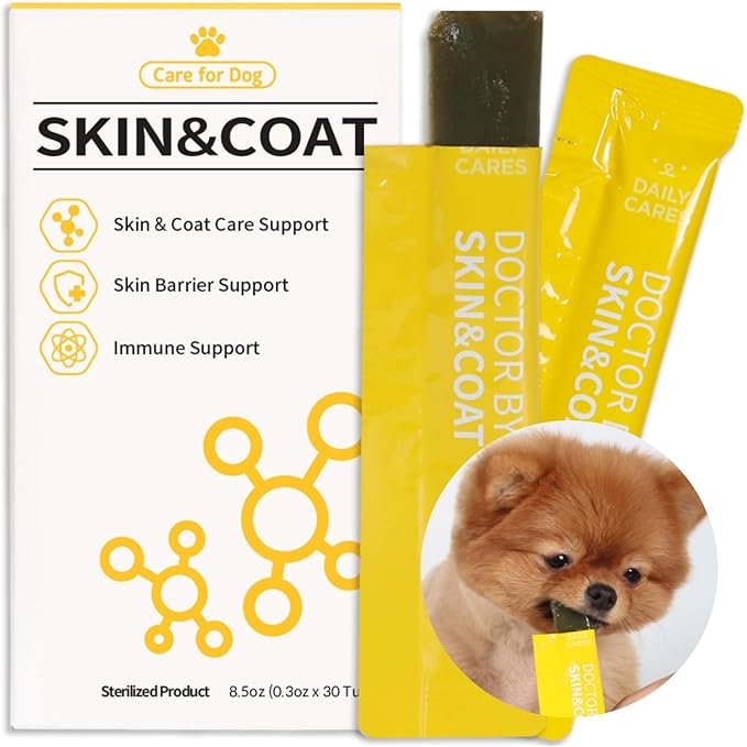 Skin & Coat – Natural Supplement for Dog’s Itch Relief and Shiny Coat with Omega 3 Fish Collagen, Spirulina, Probiotics - 30 Individually Packaged (1 Pack)