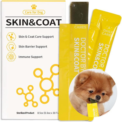 Skin & Coat – Natural Supplement for Dog’s Itch Relief and Shiny Coat with Omega 3 Fish Collagen, Spirulina, Probiotics - 30 Individually Packaged (1 Pack)