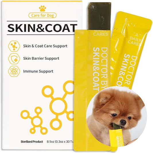 Skin & Coat – Natural Supplement for Dog’s Itch Relief and Shiny Coat with Omega 3 Fish Collagen, Spirulina, Probiotics - 30 Individually Packaged (1 Pack)