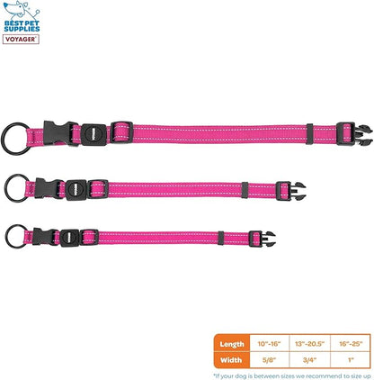 Best Pet Supplies Reflective Dog Collar with Adjustable Length, Heavy-Duty Buckle, and Strong Leash D-Ring, Training, Walking, Jogging Accessory for Small, Medium, and Large Breeds - Fuchsia, S