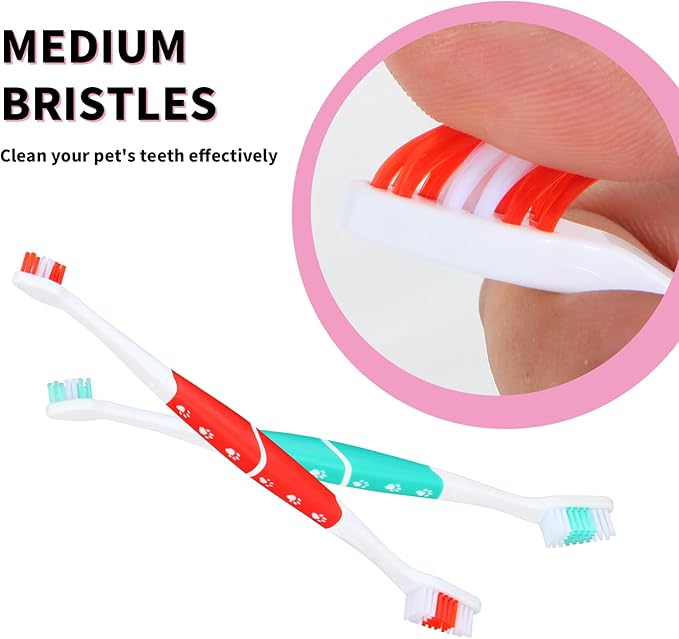 2 PCS Dog Toothbrush, Double Headed Pet Toothbrush with Soft Bristles, Easy Teeth Cleaning, Dog Dental Care for Puppies, Cats and Small Pets, Toothbrush in Bulk Individual Polybag (Mix)