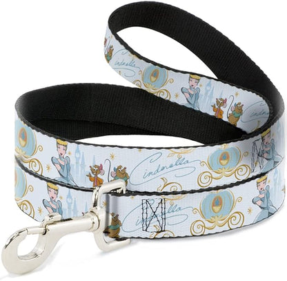 Dog Leash Cinderella Pumpkin Coach and Mice Pose with Script Blues 4 Feet Long 0.5 Inch Wide