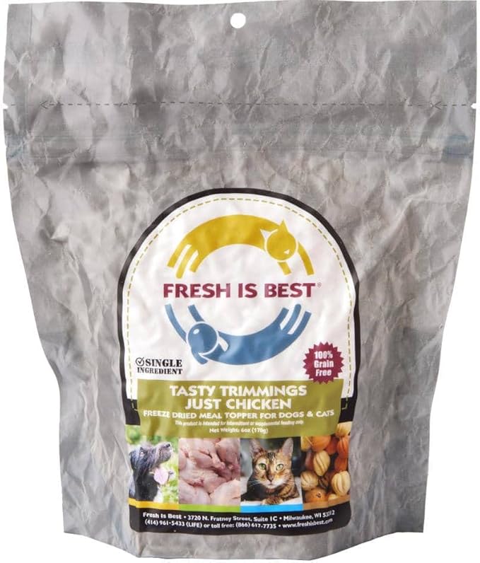Fresh Is Best - Tasty Trimmings Freeze Dried Raw Meal Topper for Dogs & Cats - Just Chicken, 6 Ounces