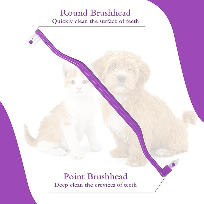 4 Pack Dual Sided Cat Dog Toothbrush, Kitten Puppy Toothbrush Pet Teeth Cleaning Brush with Micro Brush Head Anti Slip Curved Handle Eliminates Bad Breath Reduces Plaque Tartar Formation