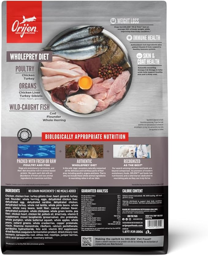 Orijen Dry Dog Food, Fit & Trim, Biologically Appropriate Grain Free Food 4.5 lb, Grey