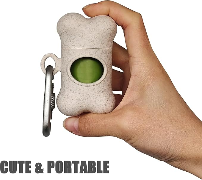 Bag Dispenser Dog Poop Bags Holder Dog Waste Bags Dispenser with Leak-Proof Green Poop Bags for Leash On The Go for Walking Dogs Outdoor (1 Holder 135 Bags, Wheat)