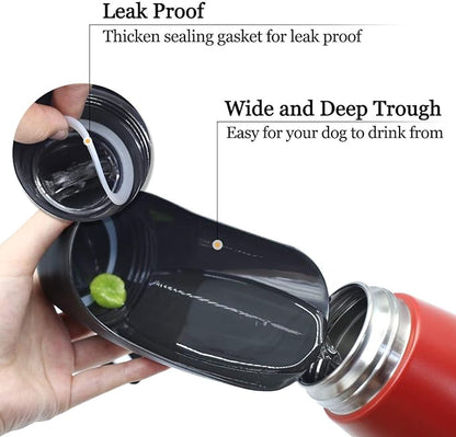 VIVAGLORY Dog Water Bottle, Pet Drinking Bottle, 25oz Portable & Leakproof Stainless Steel Dog Travel Water Bottle Bowl with Large Trough for Walking & Hiking, Red