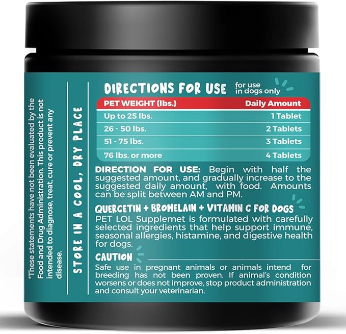 Quercetin for Dogs with Bromelain and Vitamin C | 3-in-1 Supplement for Dog Allergies, Immune Support, Itch Relief, Promote Inflammatory Relief & Antioxidant Activity | 120 Chewable Tablets