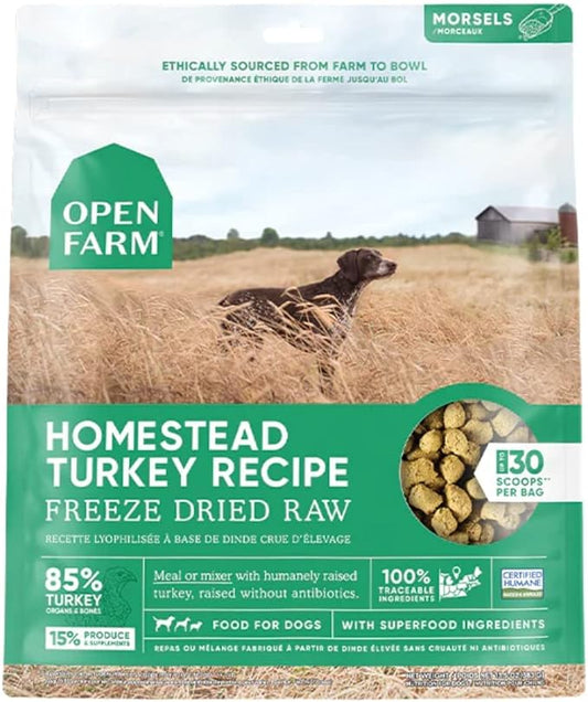 Open Farm Freeze Dried Raw Dog Food, Humanely Raised Meat Recipe with Non-GMO Superfoods and No Artificial Flavors or Preservatives (22 Ounce (Pack of 1), Homestead Turkey Recipe)