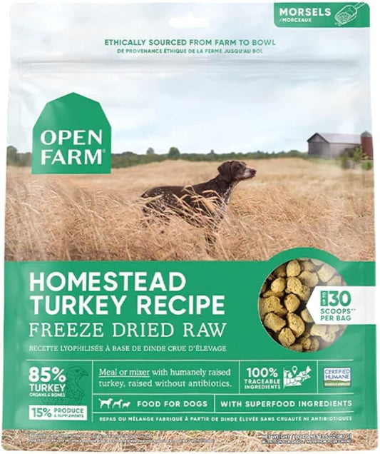 Open Farm Freeze Dried Raw Dog Food, Humanely Raised Meat Recipe with Non-GMO Superfoods and No Artificial Flavors or Preservatives (13.5 Ounce (Pack of 1), Homestead Turkey Recipe)