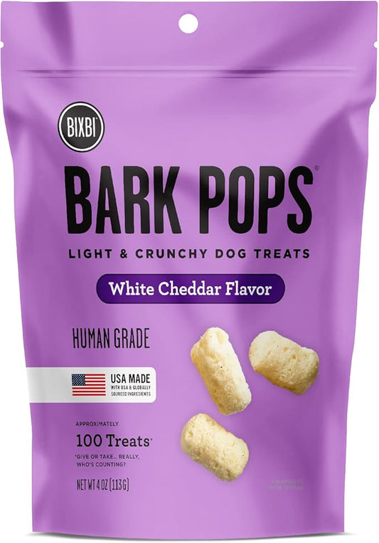 BIXBI Bark Pops, White Cheddar (4 oz, 1 Pouch) - Crunchy Small Training Treats for Dogs - Wheat Free and Low Calorie Dog Treats, Flavorful Healthy and All Natural Dog Treats