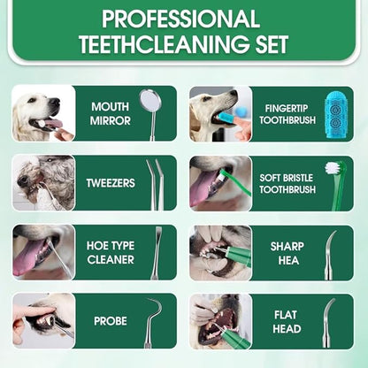 Dog Teeth Cleaning Kit, Ultrasonic Tooth Cleaner for Dogs, Smart Power Off, Kit includes Pet Oral Spray. Dog Tartar Remover for Teeth, Remove Pet Dental Plaque Easily at Home. (dark green)
