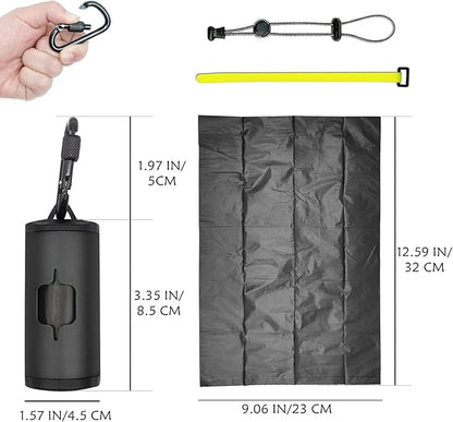 Metal Dog Poop Bags Holder Aluminum Poo Bags Dispenser with 15 Black Unscented Pet Waste Bags and 3 Leash Accessories for Dog Walking(1 Holder 15 Bags,Black)
