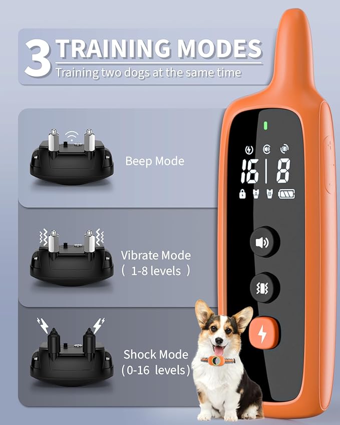 Dog Shock Collar for 2 Dogs, Dog Training Collar with Remote for Large Medium Small Dogs, Rechargeable E-Collar Waterproof Collars with 3 Training Modes, Range up to 3300Ft-Orange