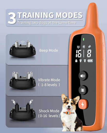 Dog Shock Collar for 2 Dogs, Dog Training Collar with Remote for Large Medium Small Dogs, Rechargeable E-Collar Waterproof Collars with 3 Training Modes, Range up to 3300Ft-Orange