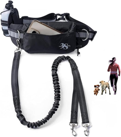 Hands Free Dog Leash - Hands Free Dog Leash for Large Dogs w/Water Bottle - Waterproof Waist Leash for Dog Walking 2 Dogs - Reflective Running Leash for Dogs- No Hands Dog Leash Waist Belt