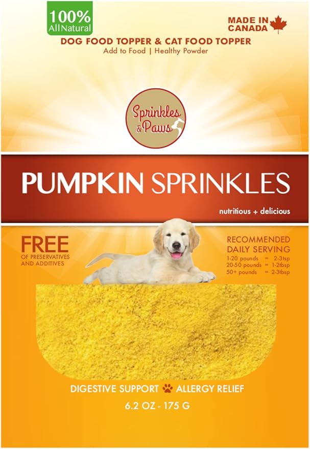 Sprinkles & Paws Pumpkin Sprinkles | Pumpkin Powder for Dogs | Dog Food Topper Made with Organic Pumpkins | Digestive Health, Allergy Relief, Skin & Coat | Add to Food or Kibble as Meal Mixer