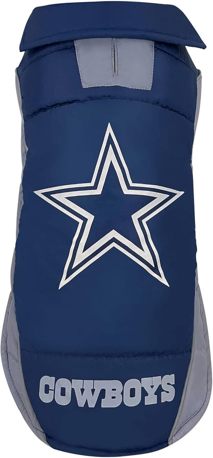 NFL Dallas Cowboys Puffer Vest for Dogs & Cats, Size Small. Warm, Cozy, and Waterproof Dog Coat, for Small and Large Dogs/Cats. Best NFL Licensed PET Warming Sports Jacket