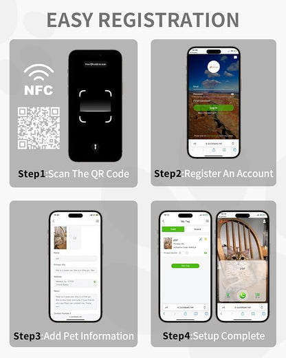 Joytale [ NO APP Required ] Silent Silicone QR Code Dog Tag, Slide On Dog Tags for 1.2-1.6Inch Wide Collars or Vest, NFC Pet Online Profile, Scan QR to Send Location Alert Email, White, L