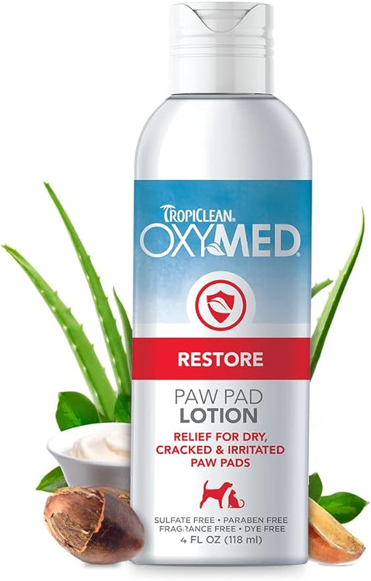 TropiClean Oxymed Paw Pad Cat & Dog Lotion for Dry Skin | Allover Skin Soother for Dogs & Cats | 4 oz