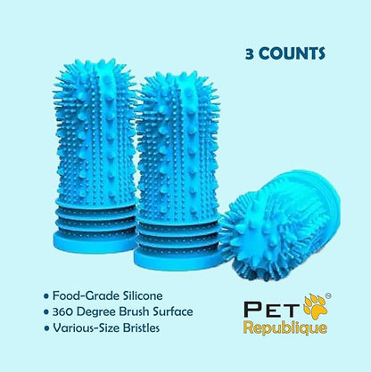 360 Degree Finger Toothbrush for Dogs and Cats – Full Surround Silicone Bristles (3-Count & 1-Storage Case)