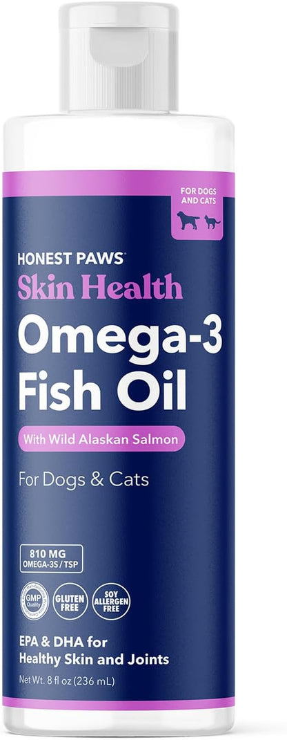 Honest Paws Fish Oil for Dogs - Omega 3 Wild Alaskan Salmon Oil - Healthy Skin, Joints, Nutritional Support, Shiny Coat - Fatty Acid, Pollock Oil - Sustainably Sourced - 8 Oz