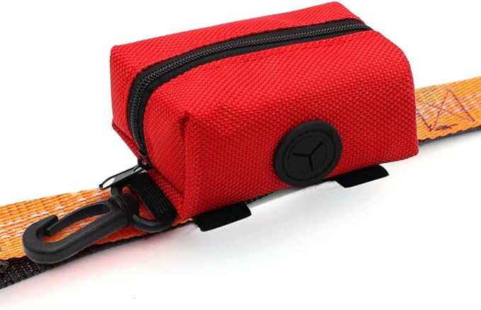 SLSON Pet Waste Bag Dispenser Zippered Pouch,Portable Dog Poop Bag Holder Leash Attachment Lightweight Fabric Bags (Red)