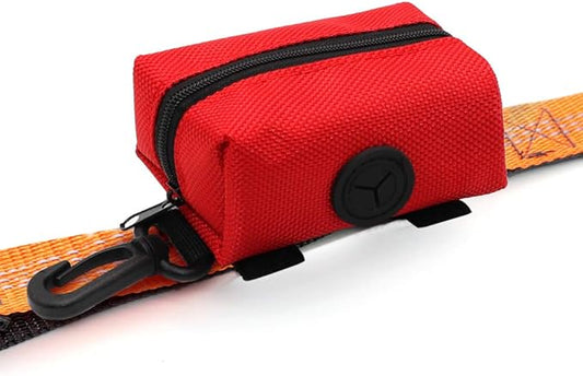SLSON Pet Waste Bag Dispenser Zippered Pouch,Portable Dog Poop Bag Holder Leash Attachment Lightweight Fabric Bags (Red)