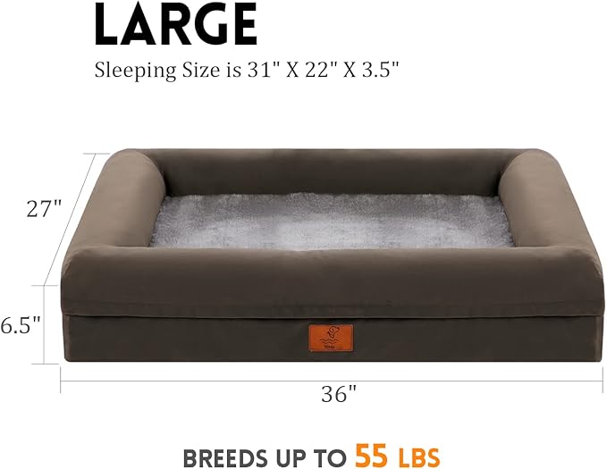 Large Dog Bed, Orthopedic Dog Bed, Waterproof Dog Bed with Removable Cover, Washable Dog Beds for Large Dogs, 4-Sides Removable Bolster Dog Soft Sofa Bed with Nonskid Bottom, Olive Green