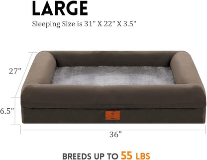 Large Dog Bed, Orthopedic Dog Bed, Waterproof Dog Bed with Removable Cover, Washable Dog Beds for Large Dogs, 4-Sides Removable Bolster Dog Soft Sofa Bed with Nonskid Bottom, Olive Green