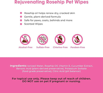 Best Pet Supplies Dog Wipes, Hypoallergenic, Deodorizing, Cleaning for Dogs' Paws, Butt, Face, Grooming, Non-Sticky Formula for Puppy, Cats and Sensitive Skin - 400 Pack, Rejuvenating Rose Hip