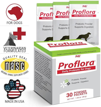 Proflora Probiotics for Dogs-Complete Gut Health & Immune Support. Easy to Use Digestive Multi-Strain Probiotics. Easier Diet Transitions, Healthier Skin & Coat & Helps Treat Diarrhea. 30 Packets.