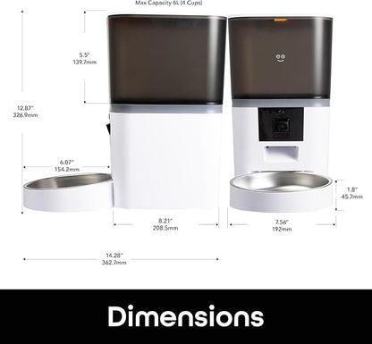 Geeni 6L Smart Pet Feeder with Camera, 1080p HD, Night Vision, Two-Way Audio, Pre-Recorded Messages, WiFi Enabled, Voice Control with Alexa & Google Home, Automatic Cat & Dog Food Dispenser, White