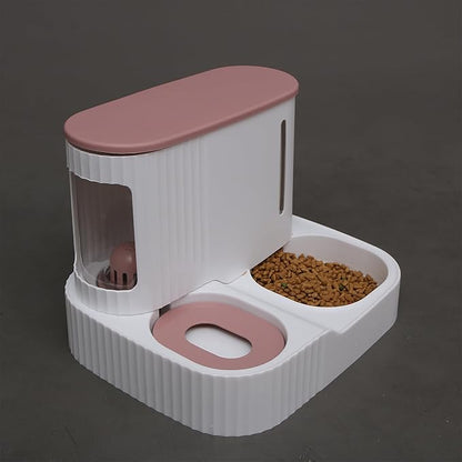 Automatic Cat Food Water Dispenser Gravity Pet Self Feeder Dry Food Bowl and Watering Supplies Dispenser for Indoor Small Medium Dog Puppy Kitten 2 in 1 (PINK)