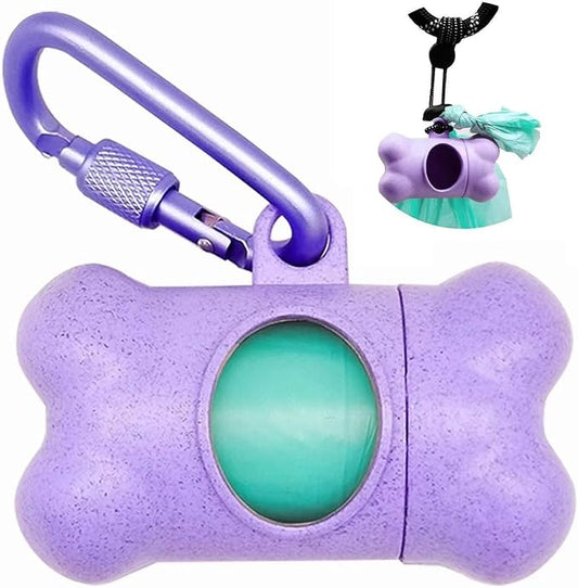 Dog Poop Pickup Bags Holder Dispenser with Standard-Sized Leak-Proof Scented Doggy Waste Bags and Carabiner Hook and Loop Fastener Never Loose on Leash Lead Again (1 Holder 15 Bags, Purple)
