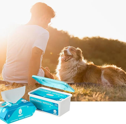 Natural Pet Grooming Wipes, 100 Fresh Counts, Extra Moist & Thick for Dogs & Cats, Puppies & Kittens set of 2
