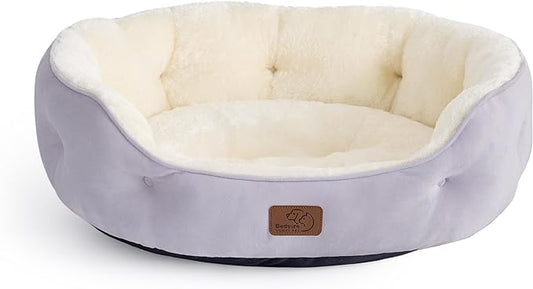 Bedsure Dog Beds for Small Dogs - Round Cat Beds for Indoor Cats, Washable Pet Bed for Puppy and Kitten with Slip-Resistant Bottom, 20 Inches, Misty Lilac