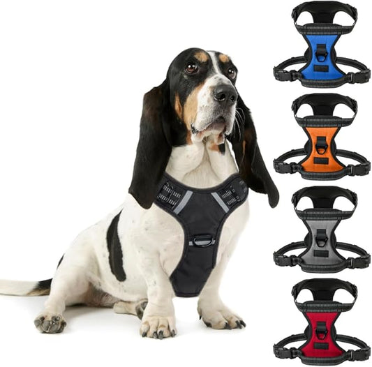 Gorilla Grip No Pull Comfortable Durable Dog Harness with Handle, Pet Leash Clips on Chest or Back for Walking, Padded Mesh Pets Vest, Adjustable Reflective Straps, Puppy Training, Black